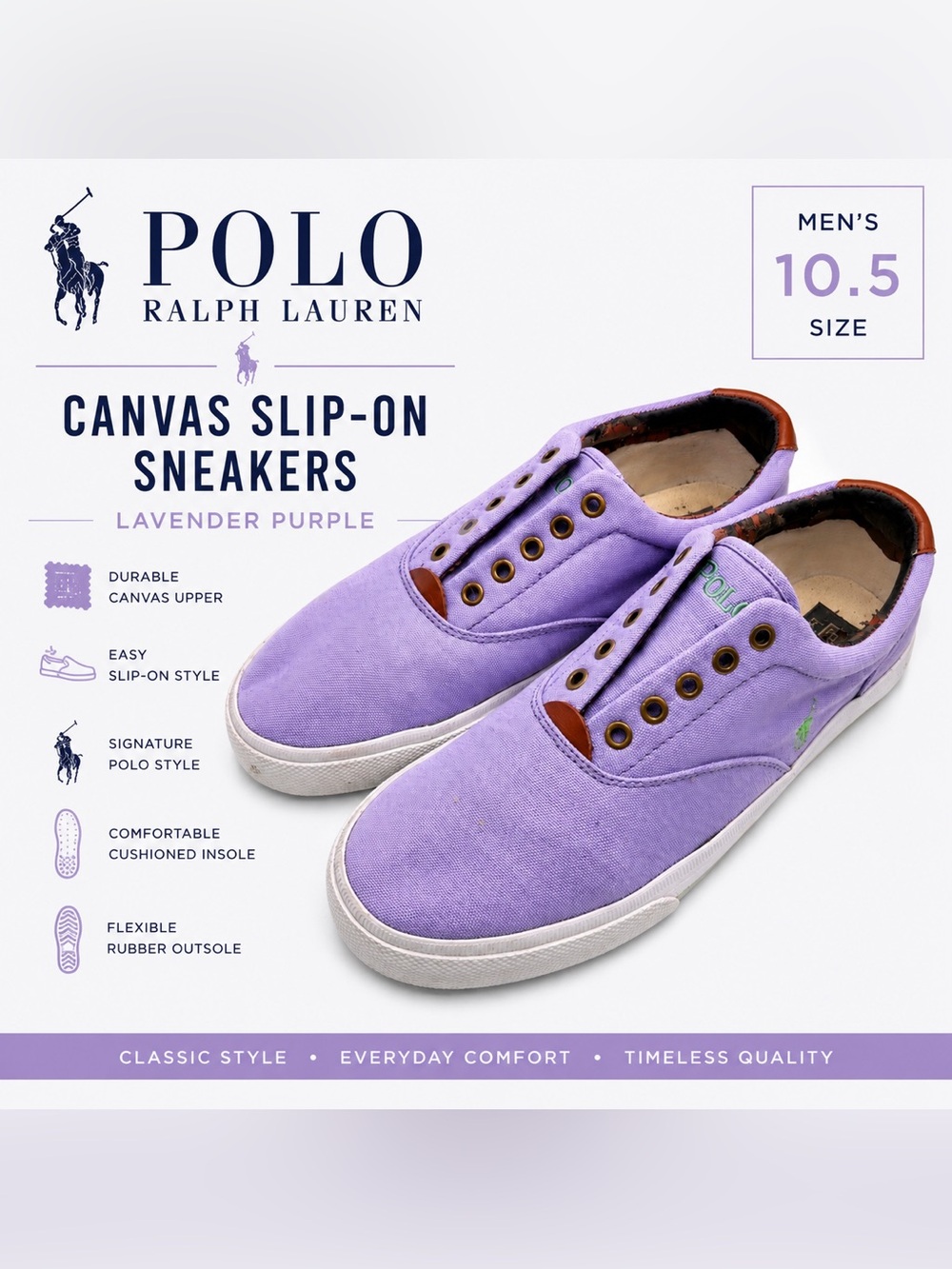 Polo Ralph Lauren Canvas Slip-On Sneakers | Lavender Purple | Men’s Size 10.5